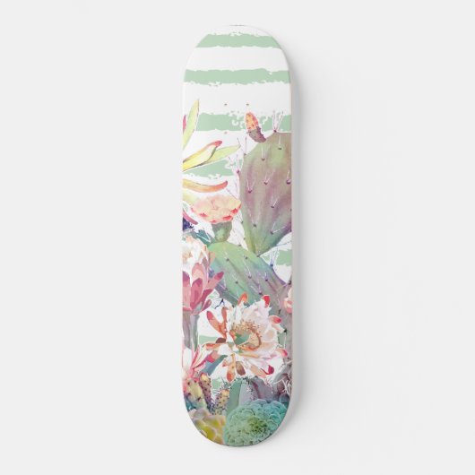 Waterverf Cactus Floral Stripes Design Skateboard (Voorkant)