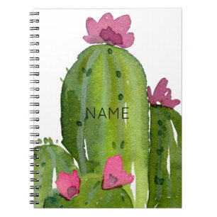Waterverf Cactus Flowers NAAM Groen Roze Wit Notitieboek