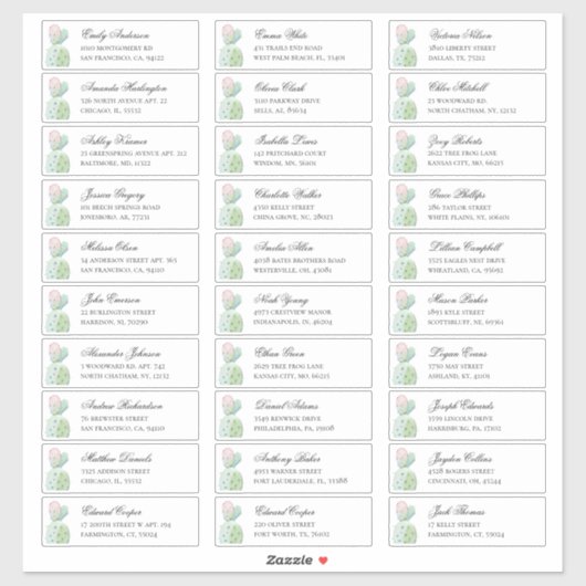 Waterverf cactus gasten adres. Adresstickers Sticker (Vel)