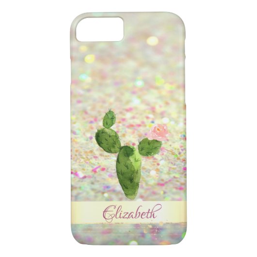 Waterverf Cactus Glittery Bokeh - Gepersonaliseerd Case-Mate iPhone Case (Achterkant)