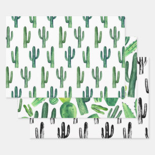 Waterverf cactus. Groene moderne cactussen Inpakpapier Vel
