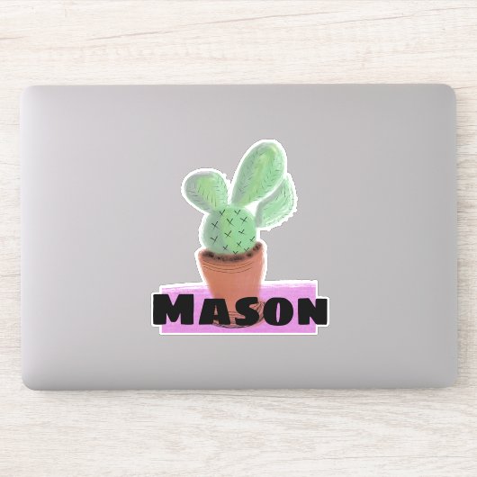 Waterverf Cactus in Pot Aangepaste Naam Sticker (Computer)