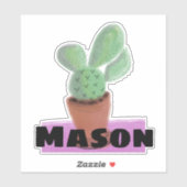 Waterverf Cactus in Pot Aangepaste Naam Sticker (Vel)