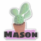 Waterverf Cactus in Pot Aangepaste Naam Sticker (Voorkant)