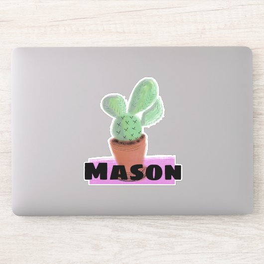 Waterverf Cactus in Pot Custom Name Sticker (Computer)