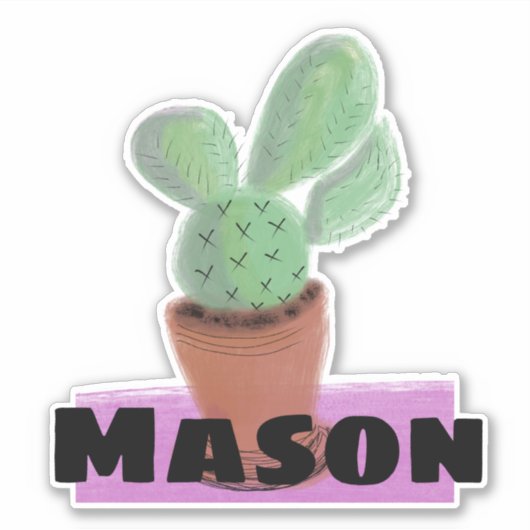 Waterverf Cactus in Pot Custom Name Sticker (Voorkant)