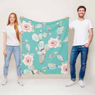 Waterverf Cactus met Roze Bloemen Modern Pattern Fleece Deken