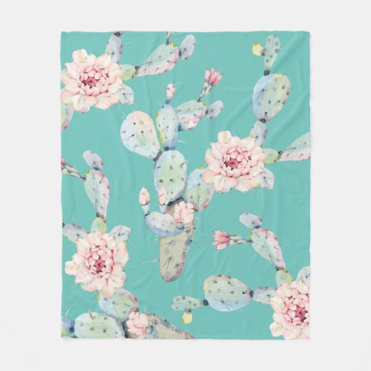 Waterverf Cactus met Roze Bloemen Modern Pattern Fleece Deken (Voorkant)