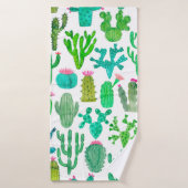 Waterverf cactus naadloos patroon. Cacti backgrou Badhanddoek (Badhanddoek)