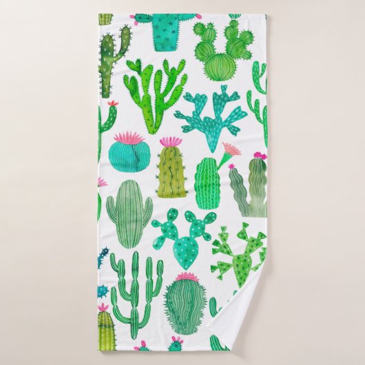 Waterverf cactus naadloos patroon. Cacti backgrou Badhanddoek (Badhanddoek)