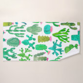 Waterverf cactus naadloos patroon. Cacti backgrou Badhanddoek (Badhanddoek)