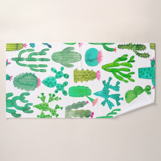 Waterverf cactus naadloos patroon. Cacti backgrou Badhanddoek (Badhanddoek)