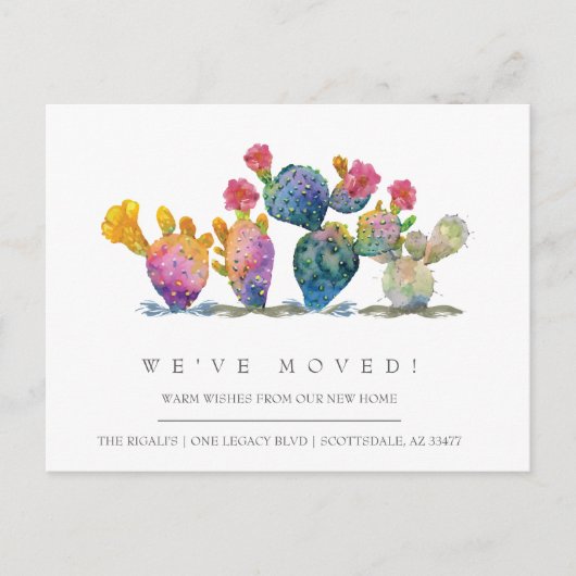 Waterverf Cactus New Home Moving Announge Briefkaart (Voorkant)