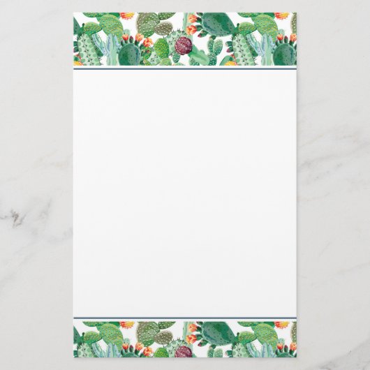 Waterverf Cactus Patroon Briefpapier (Voorkant)