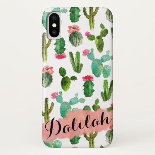 Waterverf Cactus Patroon gepersonaliseerd Case-Mate iPhone Case (Achterkant)