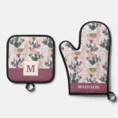 Waterverf Cactus Patroon Ovenwant & Pannenlap Set (Voorkant)