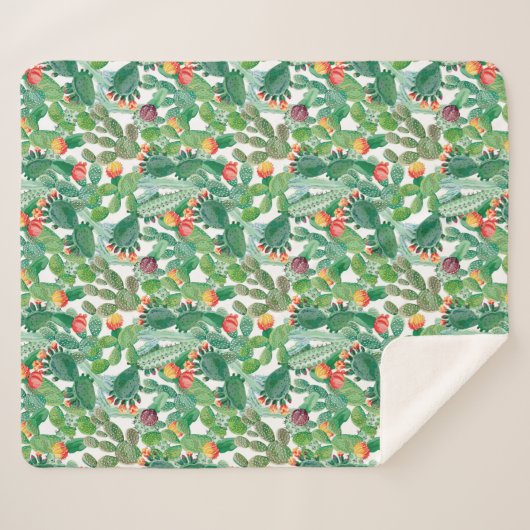 Waterverf Cactus Patroon Sherpa Deken (Voorkant (horizontaal))