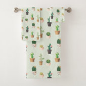 Waterverf Cactus Pattern Mint Green Bad Handdoek (Insitu)