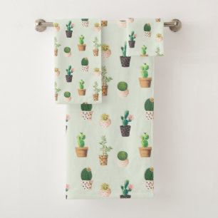 Waterverf Cactus Pattern Mint Green Bad Handdoek