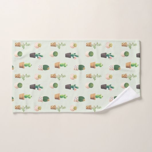 Waterverf Cactus Pattern Mint Green Bad Handdoek (Handdoek)