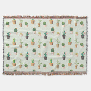 Waterverf Cactus Pattern Mint Green Deken