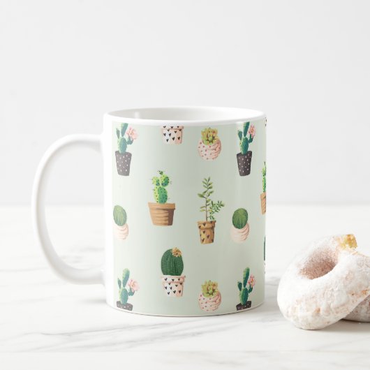 Waterverf Cactus Pattern Mint Green Koffiemok (Met donut)