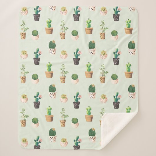 Waterverf Cactus Pattern Mint Green Sherpa Deken (Voorkant)