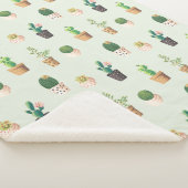 Waterverf Cactus Pattern Mint Green Sherpa Deken (3/4)