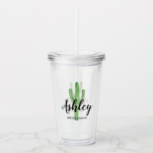 Waterverf Cactus Personalized Bridesmaid Acryl Drinkbeker (Voorkant)