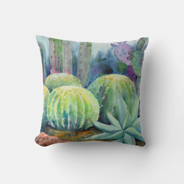 Waterverf Cactus Pillow Kussen (Voorkant)