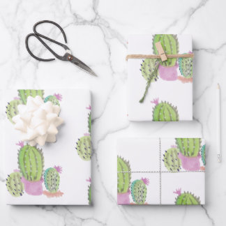 Waterverf Cactus Plant Groen Roze Inpakpapier Vel