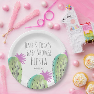 Waterverf Cactus Planten handgeschilderd Baby show Papieren Bordje