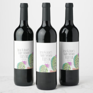 Waterverf Cactus Planten handgeschilderd Baby show Wijn Etiket