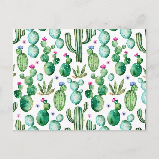 Waterverf Cactus Planten Patroon Briefkaart (Voorkant)