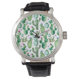 Waterverf Cactus Planten Patroon Horloge