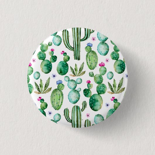 Waterverf Cactus Planten Patroon Ronde Button 3,2 Cm (Voorkant)