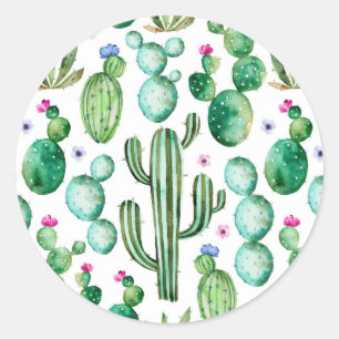Waterverf Cactus Planten Patroon Ronde Sticker