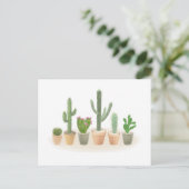 Waterverf Cactus Planter Cute Cacti Row Note Briefkaart (Staand voorkant)