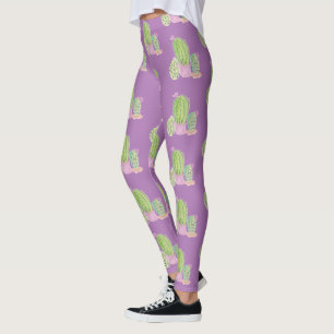 Waterverf Cactus Pot Plant Patroon Paars Leggings