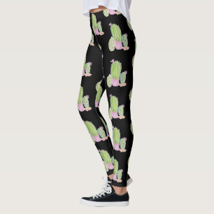 Waterverf Cactus Pot Plant Pattern Black Leggings