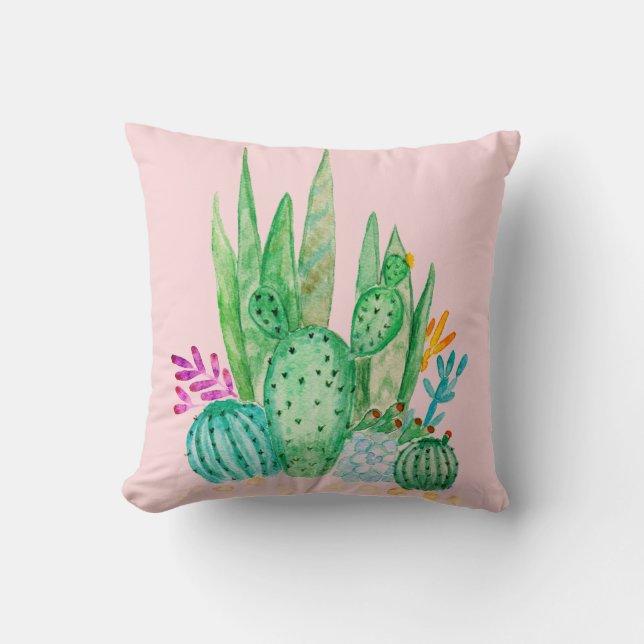 Waterverf , cactus , sacharose , groot kussen (Voorkant)