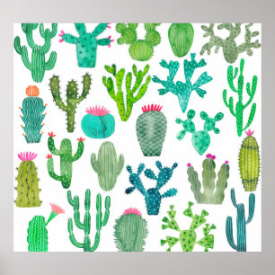 Waterverf Cactus Set: Artistiek Collectie Poster