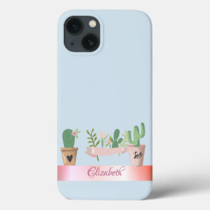 Waterverf Cactus, Stripe iPhone 13 Hoesje