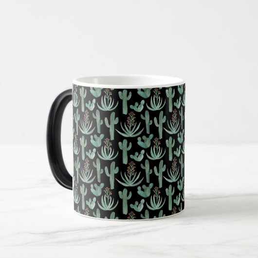 Waterverf Cactus & Succulent Desert Pattern Black Magische Mok (Voorkant links)