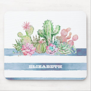Waterverf Cactus Succulent Flowers Stripes Muismat