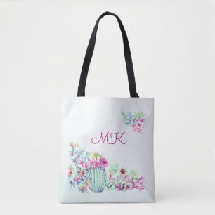 Waterverf Cactus & Succulenten Monogram Tote Bag