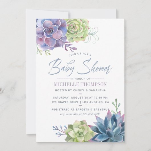 Waterverf Cactus Succulents Baby shower Uitnodigen Kaart (Voorkant)