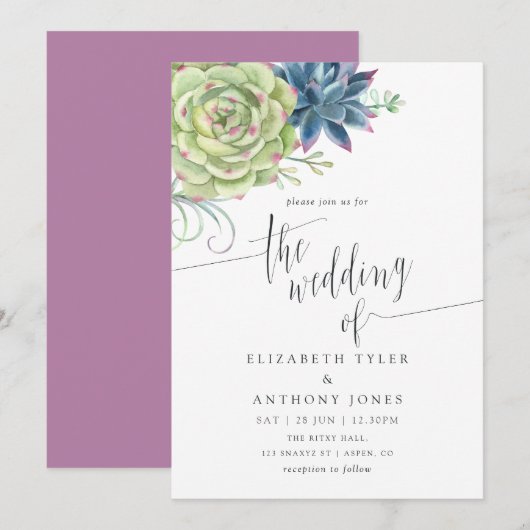 Waterverf Cactus Succulents Wedding Kaart (Voorkant / Achterkant)