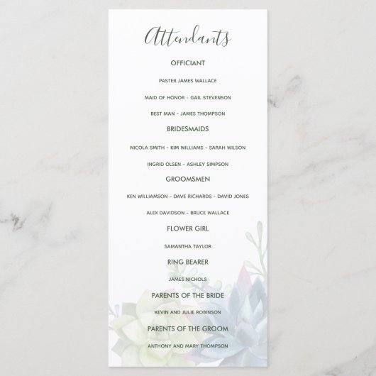 Waterverf Cactus Succulents Wedding Program Programma (Achterkant)