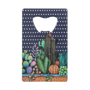 Waterverf cactus tuin in potten kredietkaart flessenopener